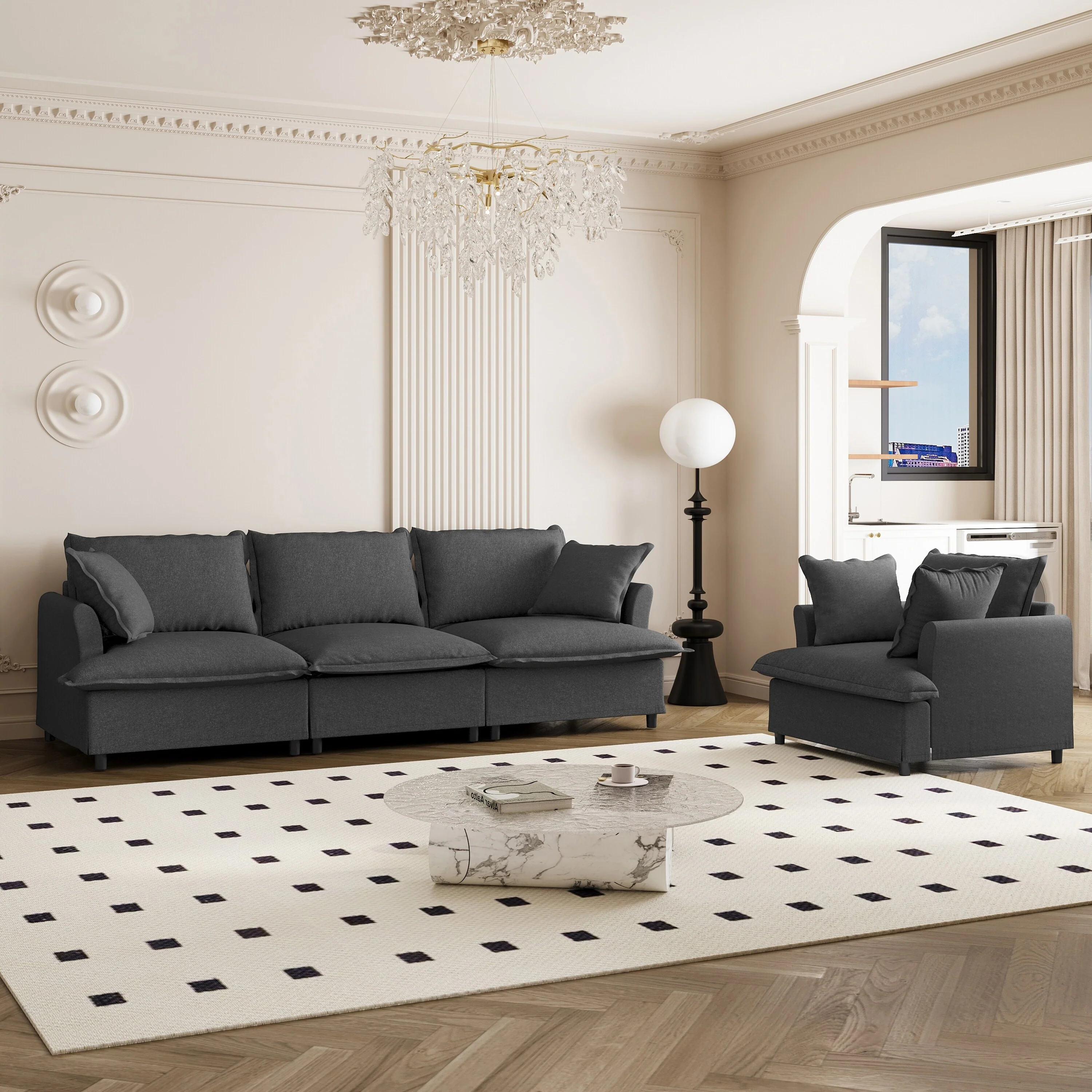 Modern L Shaped Sectional Sofa with Adjustable Metal Legs and Tufted Chenille Cushions for Living Room or Guest Room