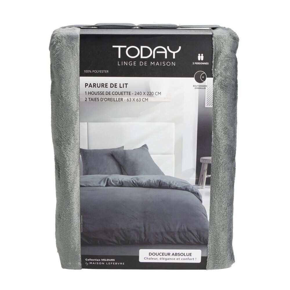 Parure de lit 220x240cm 2 personnes tissu velours (3 modèles)