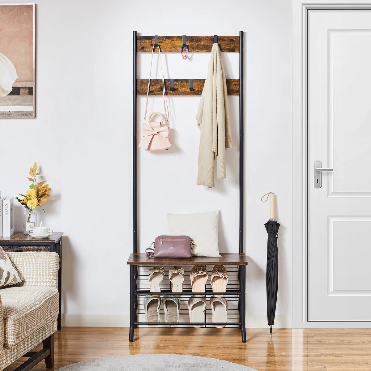 Entryway Coat Rack with Storage Bench