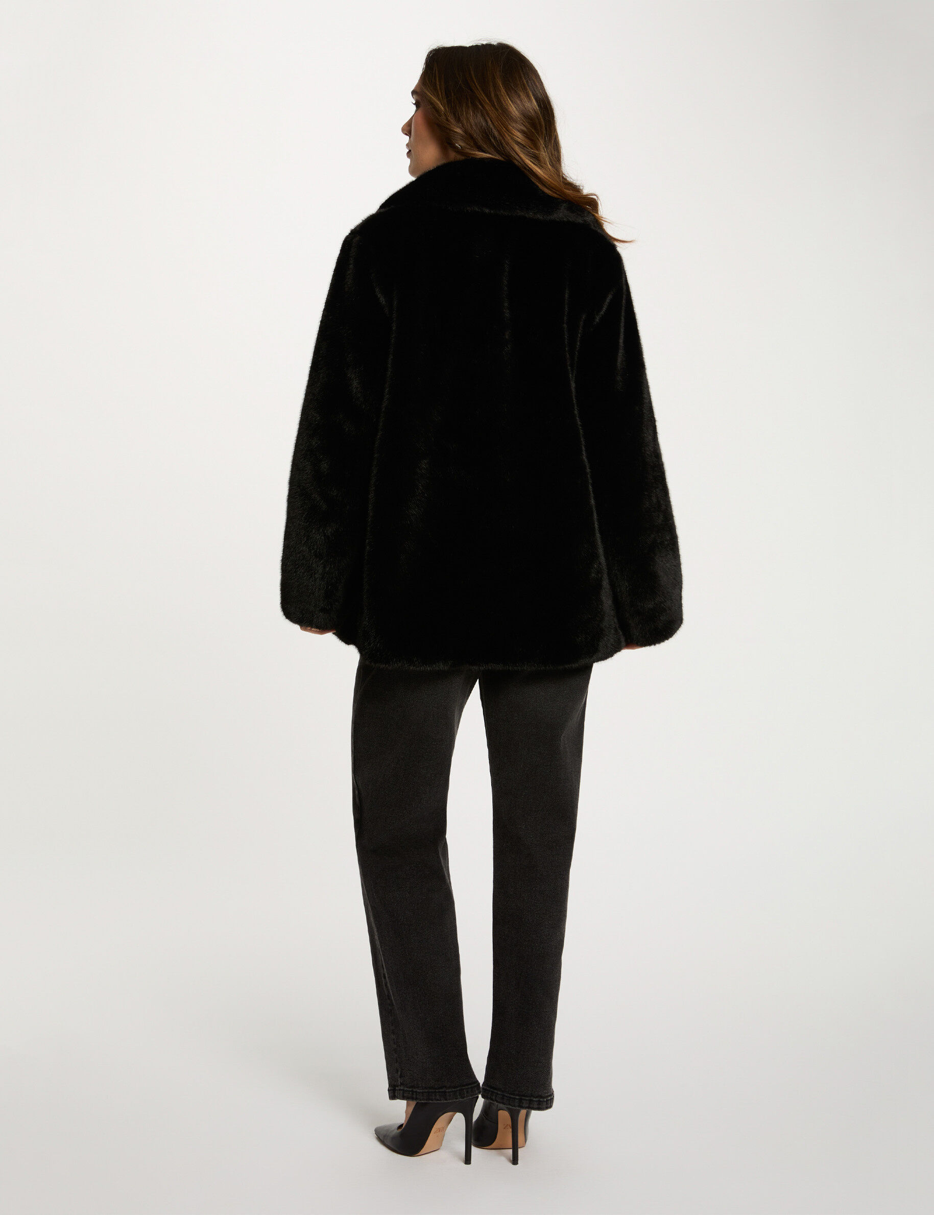 Straight Faux Fur Coat Black Women