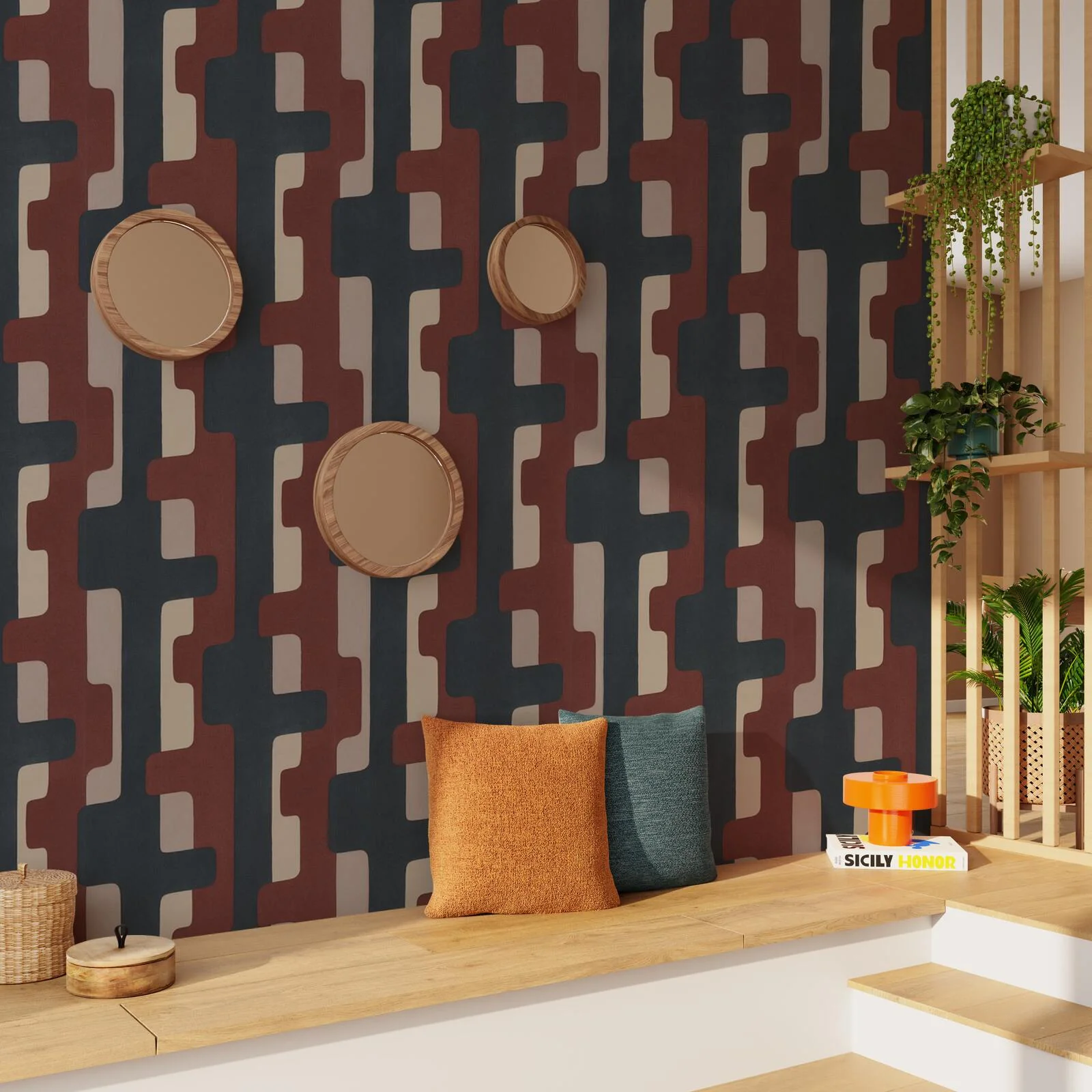 4MURS Papier peint intissé NAMBA beige et terracotta