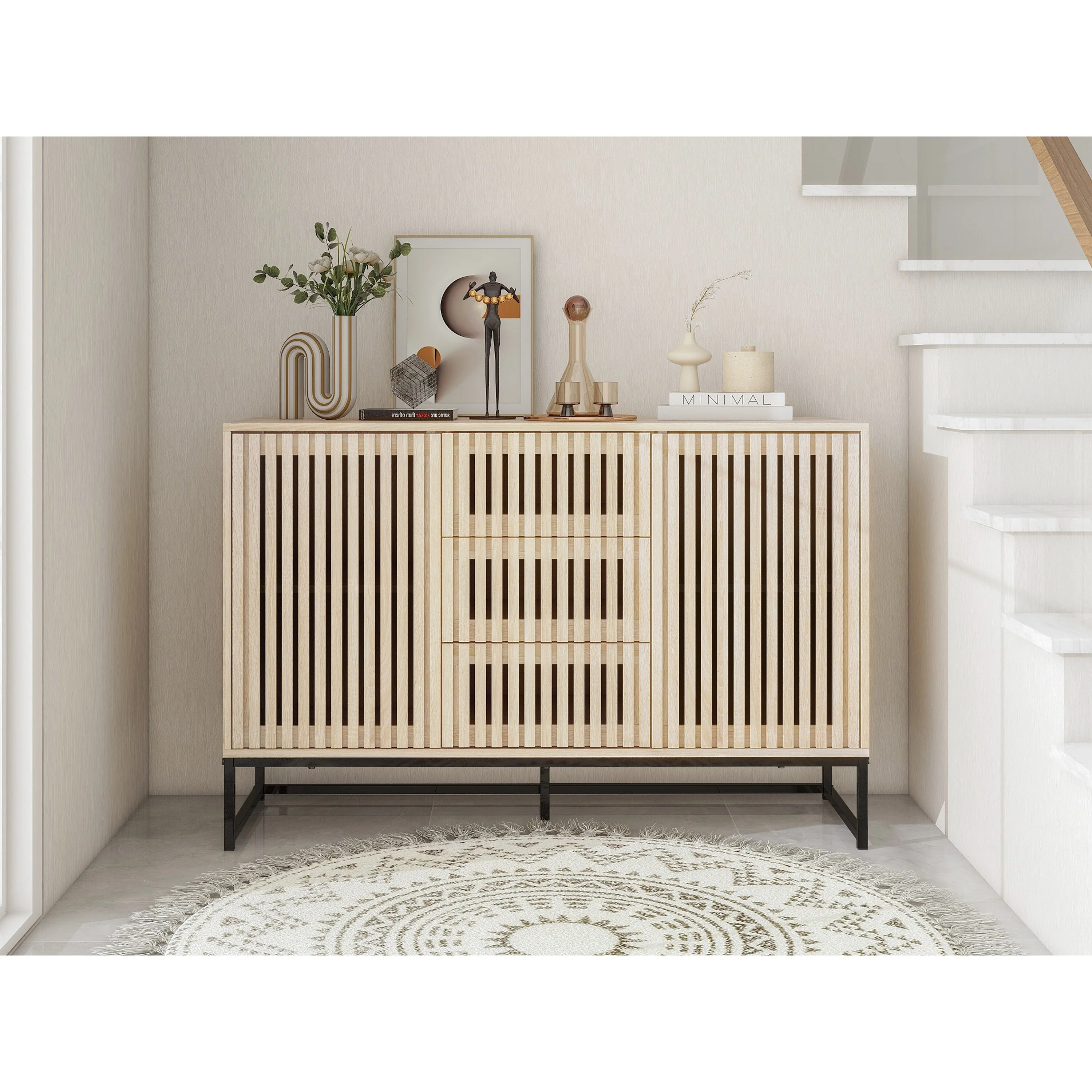 47.24 Horizontal Dresser wirh 3 Drawer, 2 Door and Hollow carving, Accent Storage Cabinet for Living Room, Bedroom