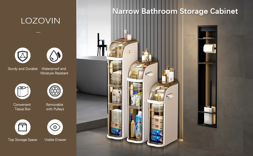 Lozovin narrow storage cabinet to help you solve the home clutter, lack of storage space worries