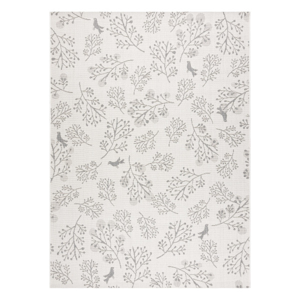 Dywan SZNURKOWY SIZAL FLAT 48774/367 Listki Ptaszki krem szary 80x150 cm