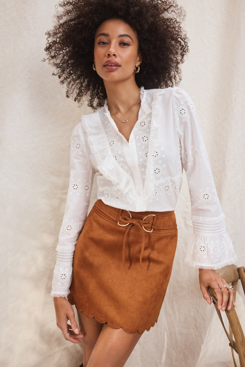 Dona Scalloped Faux Suede Mini Skirt