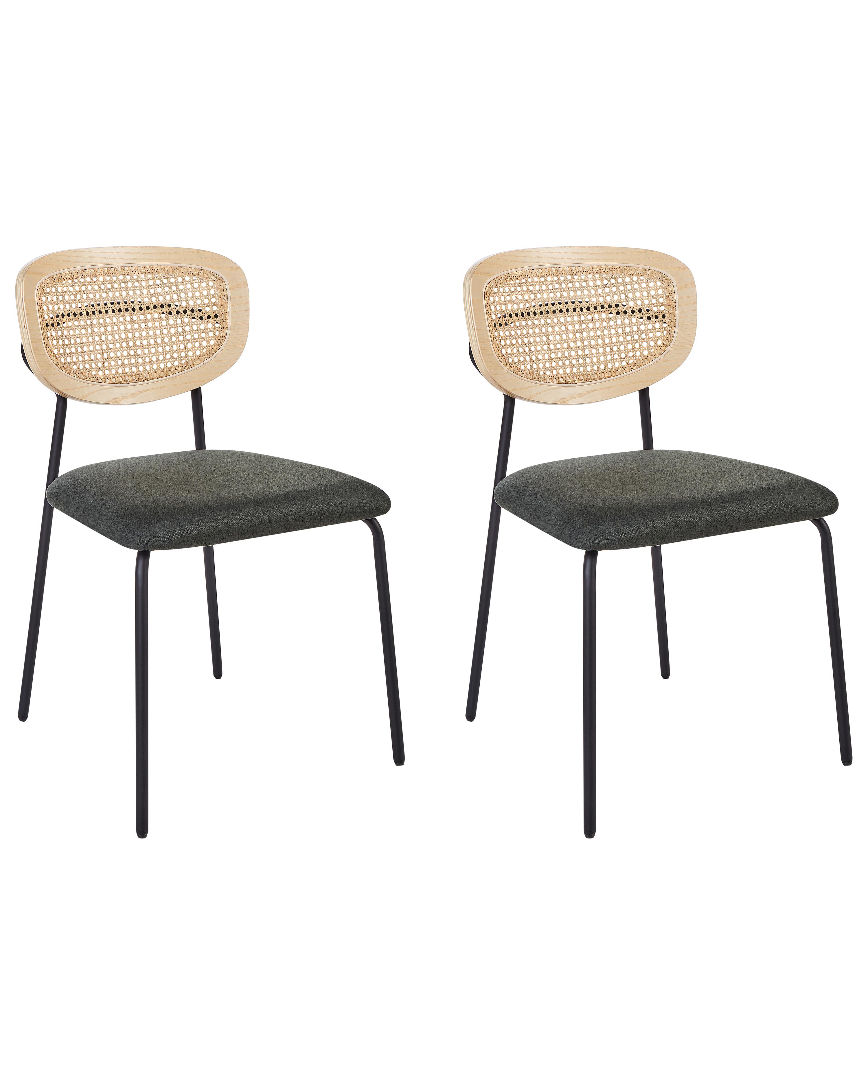 Set of 2 Bar Chairs MAYETTA Rattan Dark Green