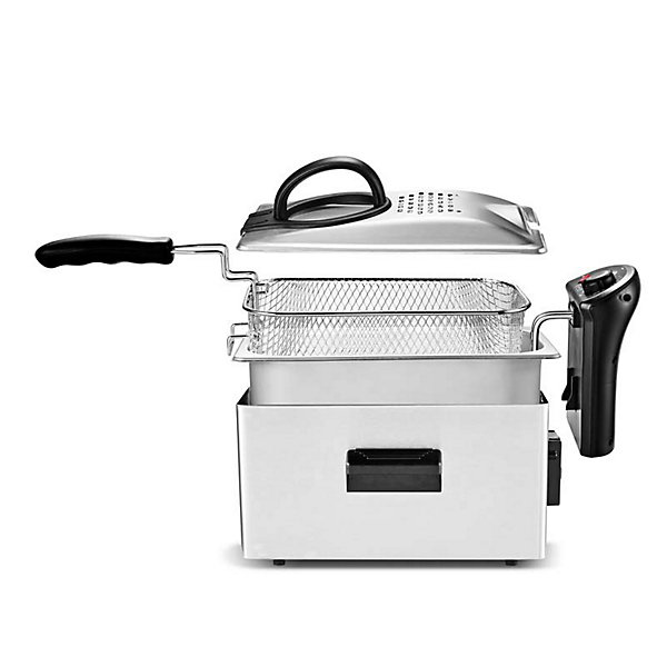 Kitchencook - Friteuse 3l Inox Semi Pro - 2100w - Couvercle Avec Fenêtre - Rangement Compact - Pieds Antidérapants