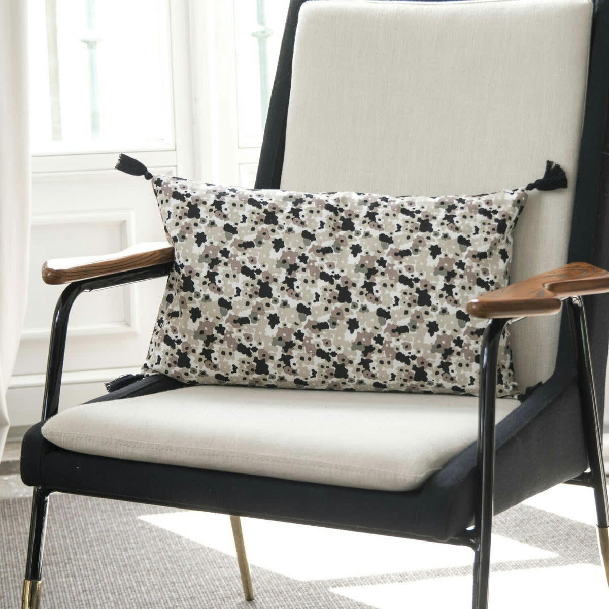 LIBERTY - Housse de coussin coton  50x30 noir / blanc