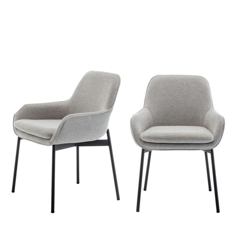 HAAS - Lot de 2 fauteuils de table en tissu et métal gris clair