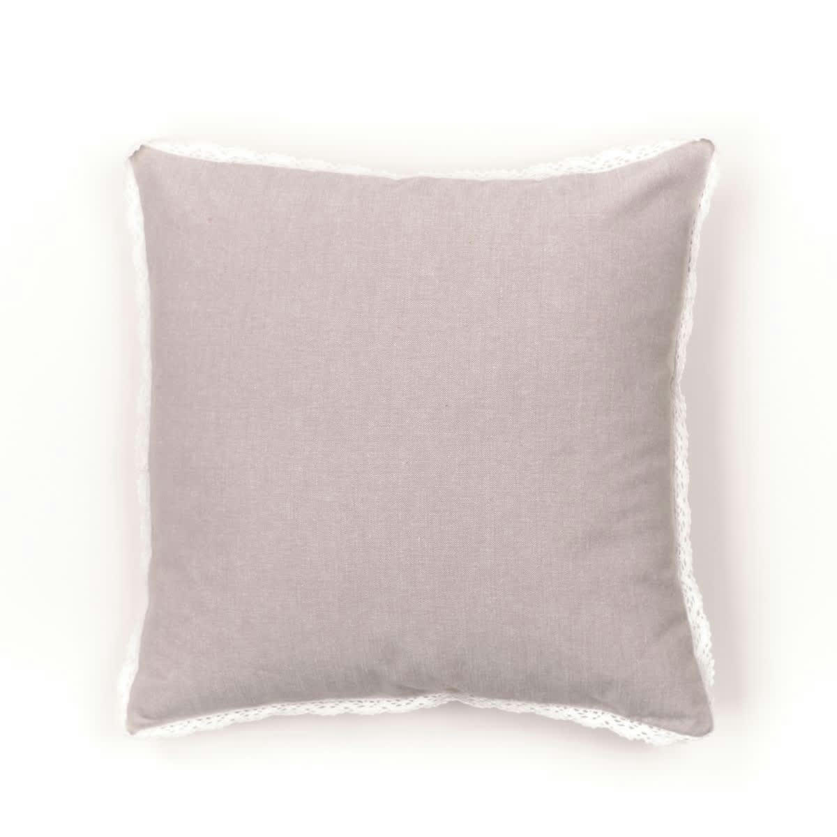 CHARME - Coussin déhoussable avec dentelle en coton beige 40x40