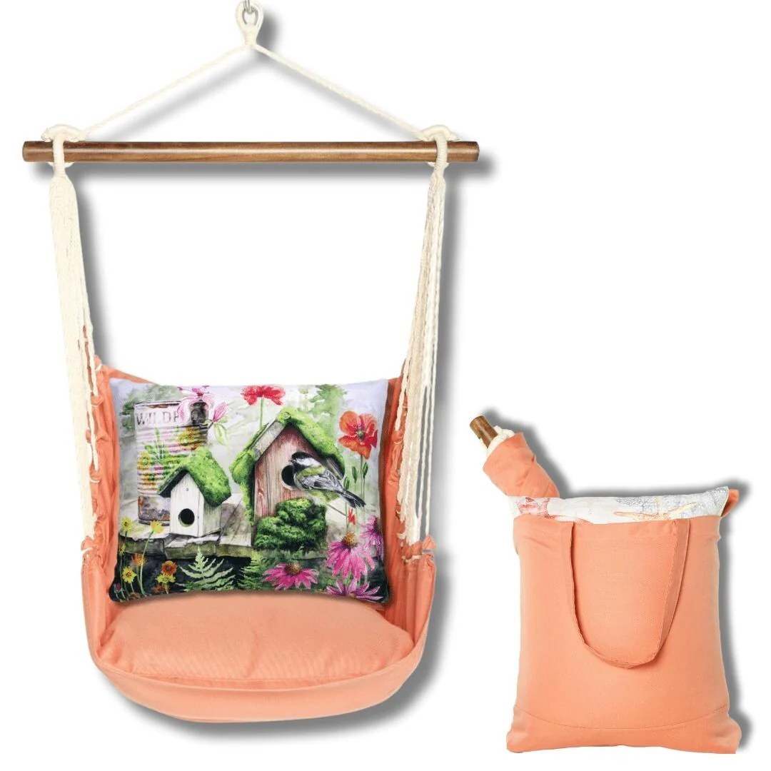 Magnolia Casual Swing Set 4 piece - Living Coral w/ Garden Birdhouses