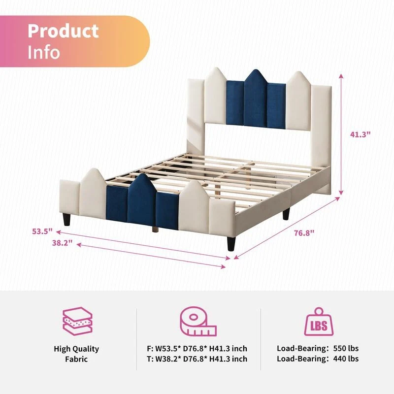 Mixoy Kids Bed Frames,Upholstered Platform Bed Frame for Children with Headboard,Toddler Bed For Teens