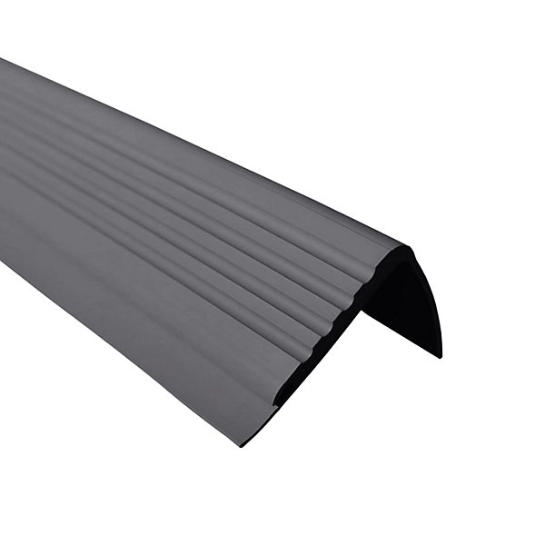 Nez de marche PVC 48x42mm, QUEST, profilé d'escalier PMW, auto-adhésif, antidérapant, d'escalier-protection, gris foncé, 0.8m