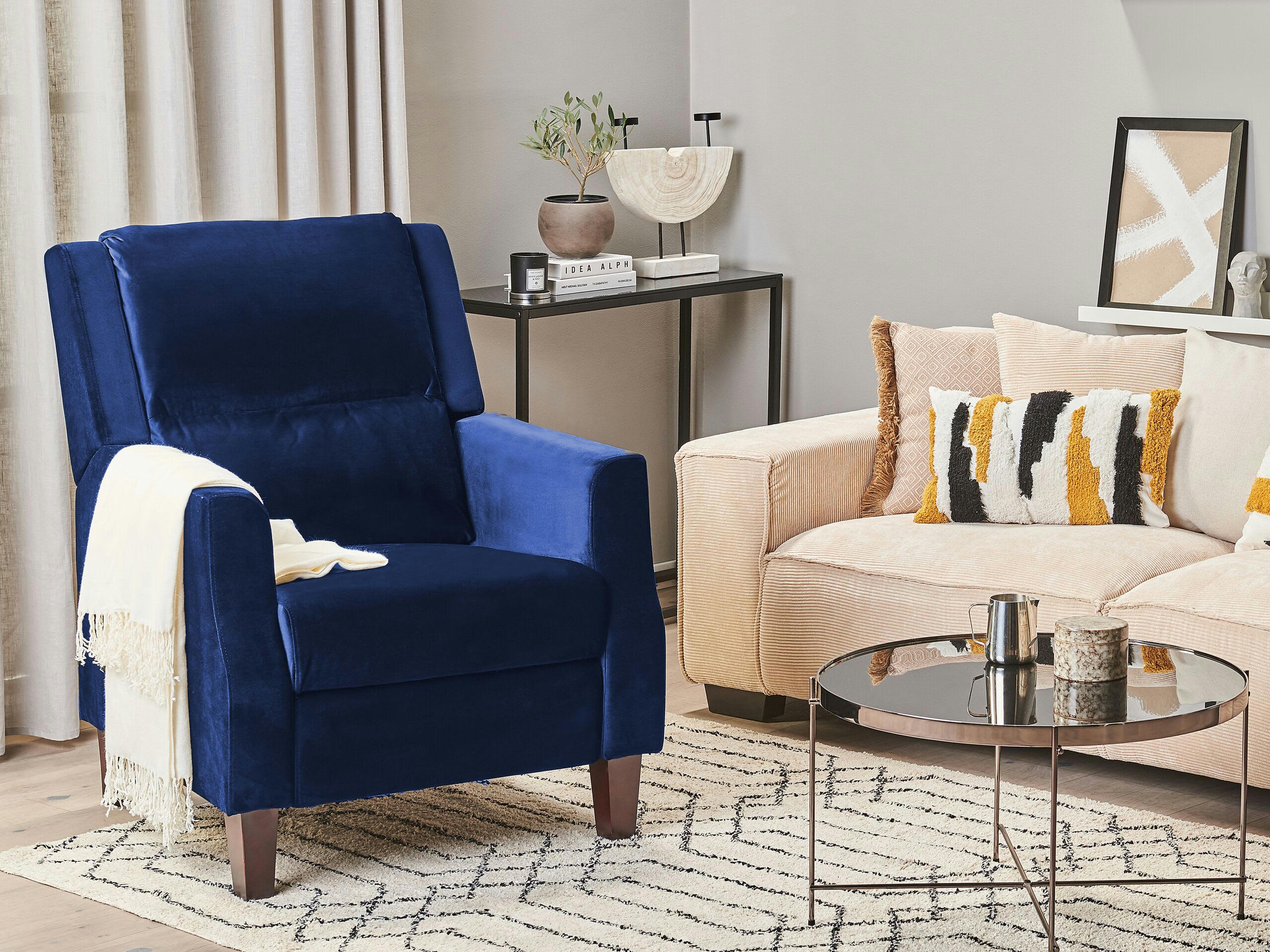 EGERSUND - Fauteuil de relaxation en velours bleu marine
