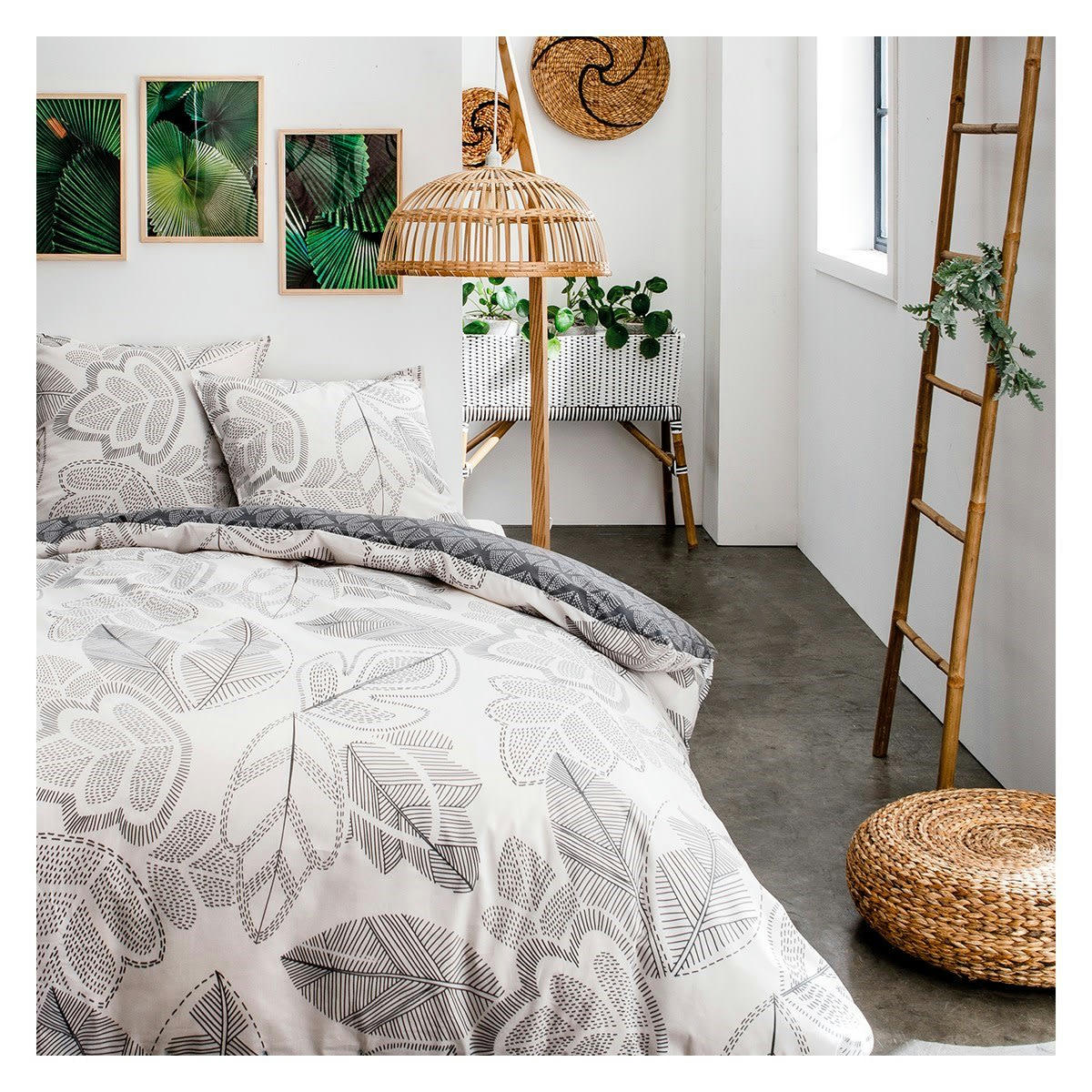 MAWIRA - Parure de lit zippée 2 personnes imprimé en Coton Blanc 240x260 cm