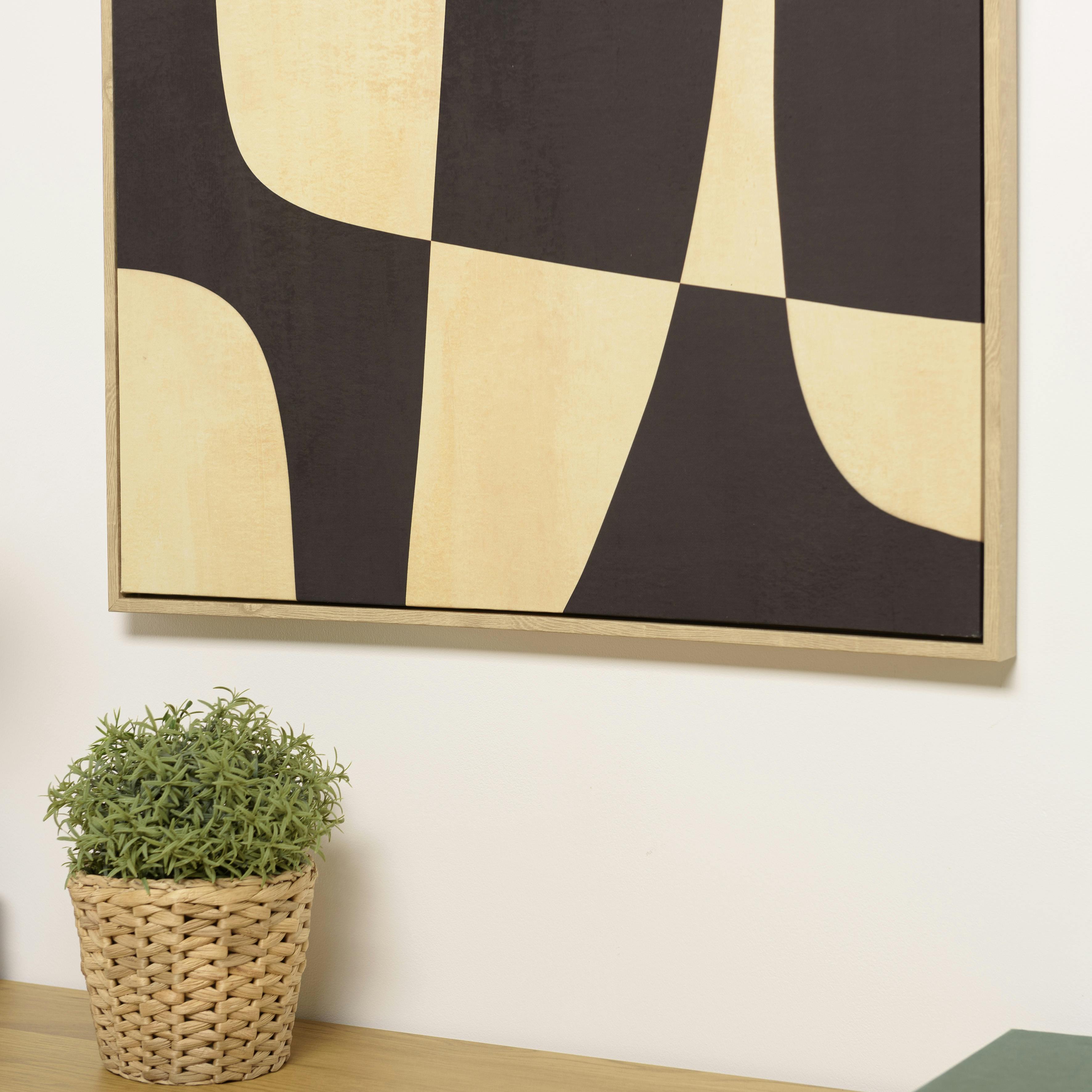 Tableau abstrait impression noire et beige 63 x 93 cm