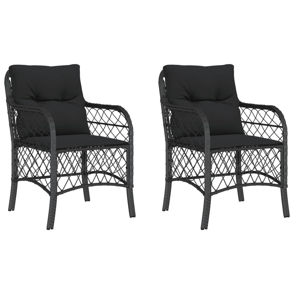 2x Krzesło Ogrodowe Czarne z Poduszką Fotel Ogrodowy Rattan