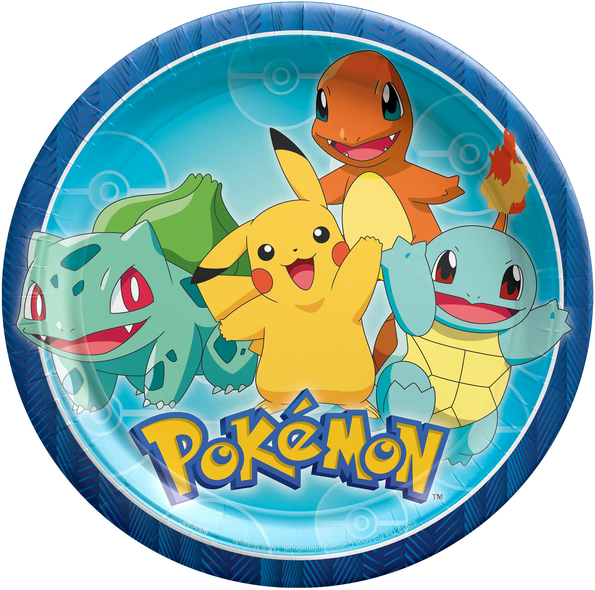 Nintendo Pokémon Round Paper Disposable Lunch Plates, Blue/Yellow, 9-in, 8-pk, for Birthday Party