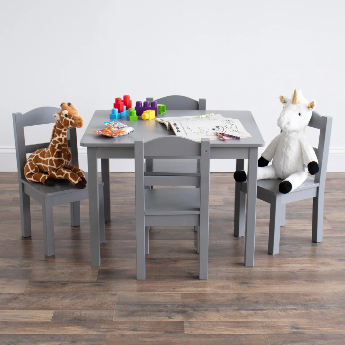 Humble Crew Kids Wood Table and 4 Chair Set, Grey, Camden Collection - Square