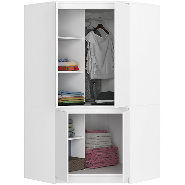 Armoire d'angle AKORD S100 Blanche 100 cm 4 portes façade Blanche 6 étagères 100x50x180 cm