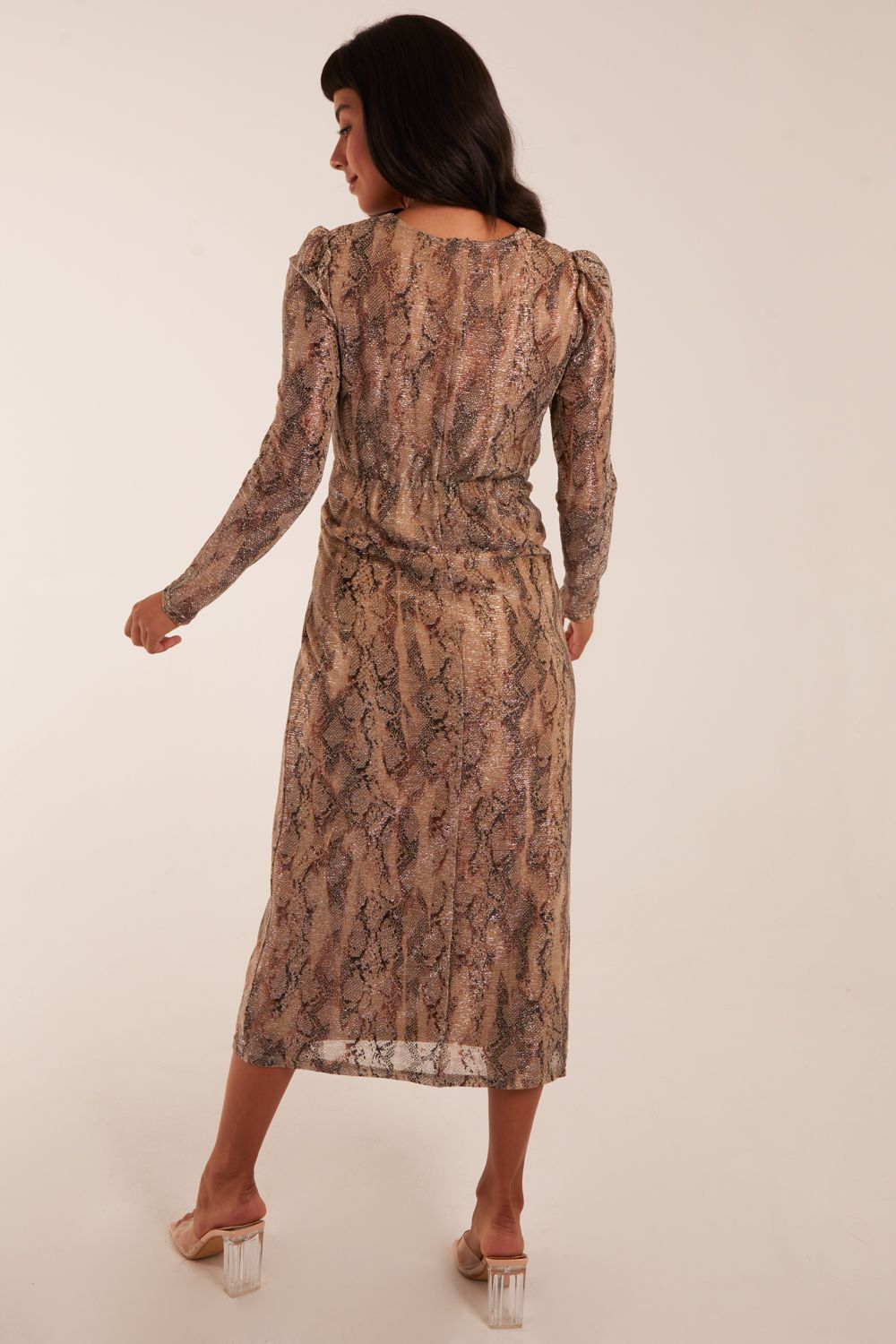 Blue Vanilla Snakeprint Plisse Twist Front Dress