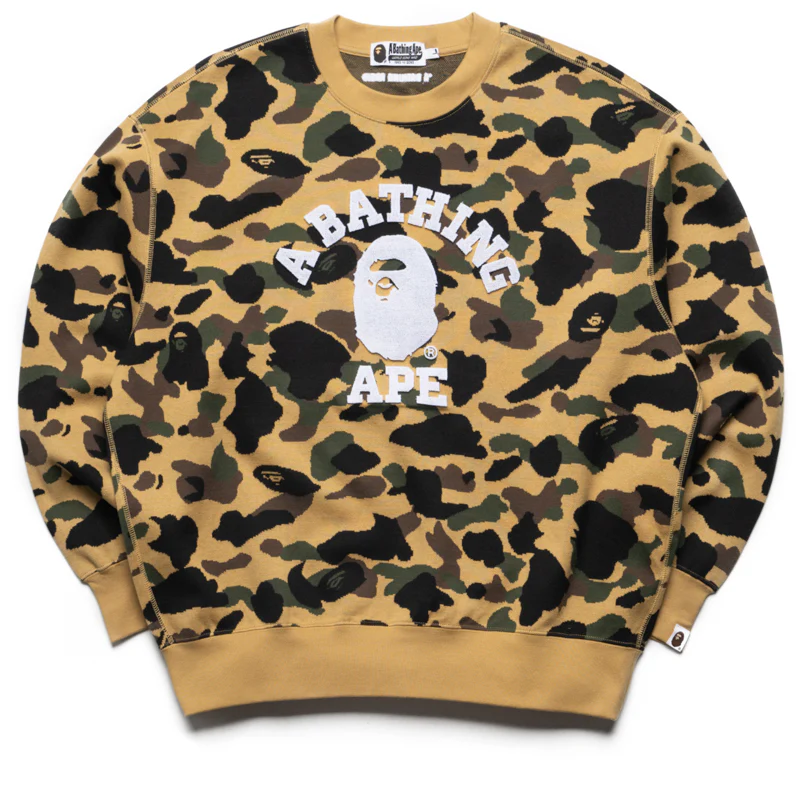 A Bathing Ape 1st Camo Jacquard College Relax Fit Crewneck - Yellow
