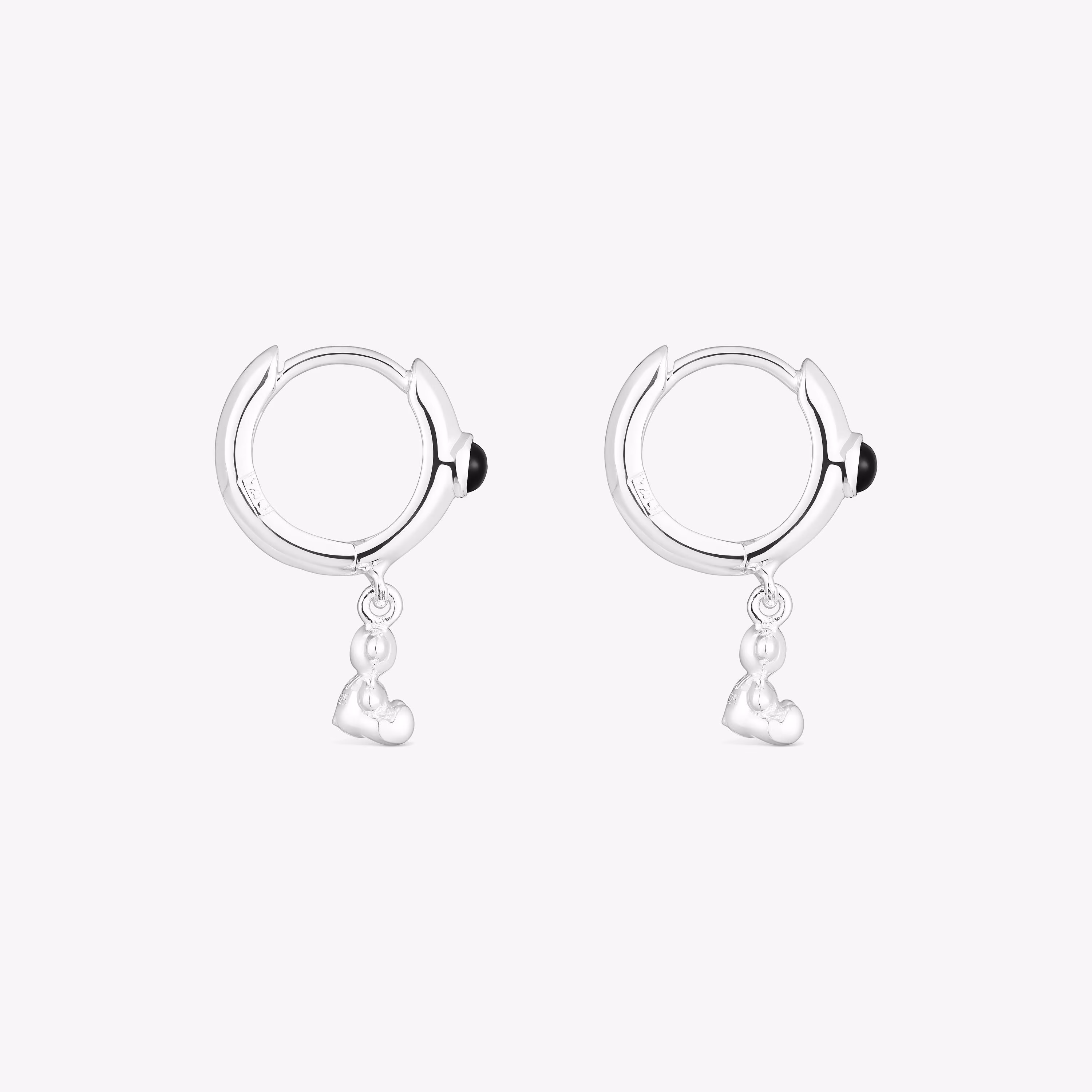 Pendientes aro de plata con ónix y motivo oso Bold Bear