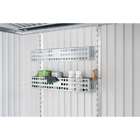 Aufbewahrungskorb, BxHxT: 72 x 11 x 16 cm, für Gerätehäuser und Geräteschrank, 2 Stück, grau