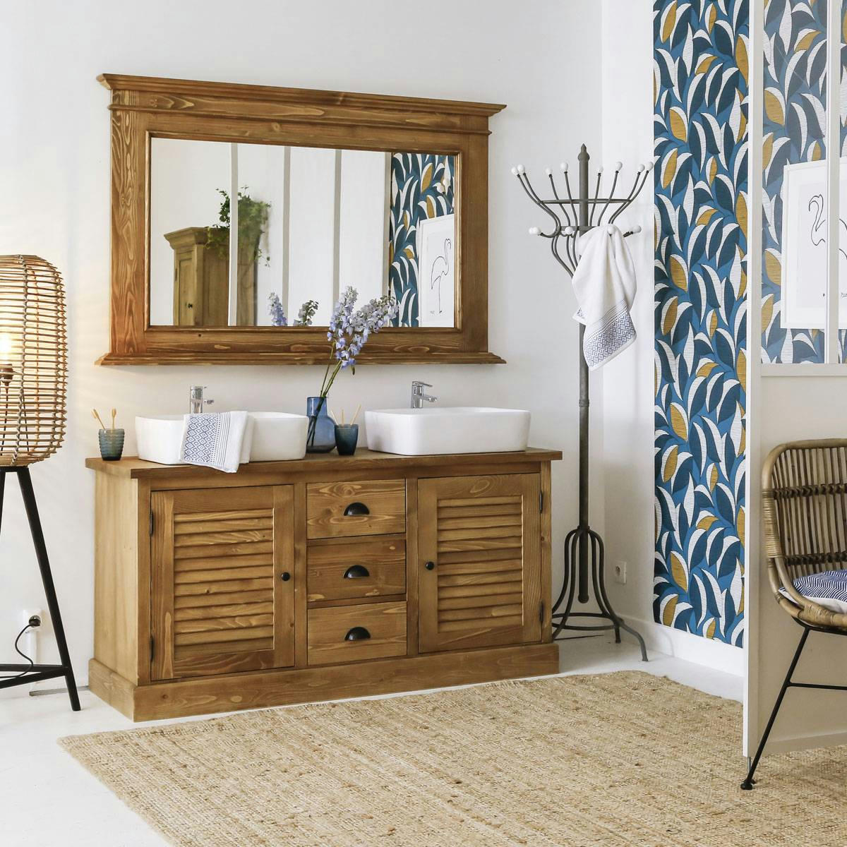 MANEL - Meuble sous vasque en bois marron 150 cm