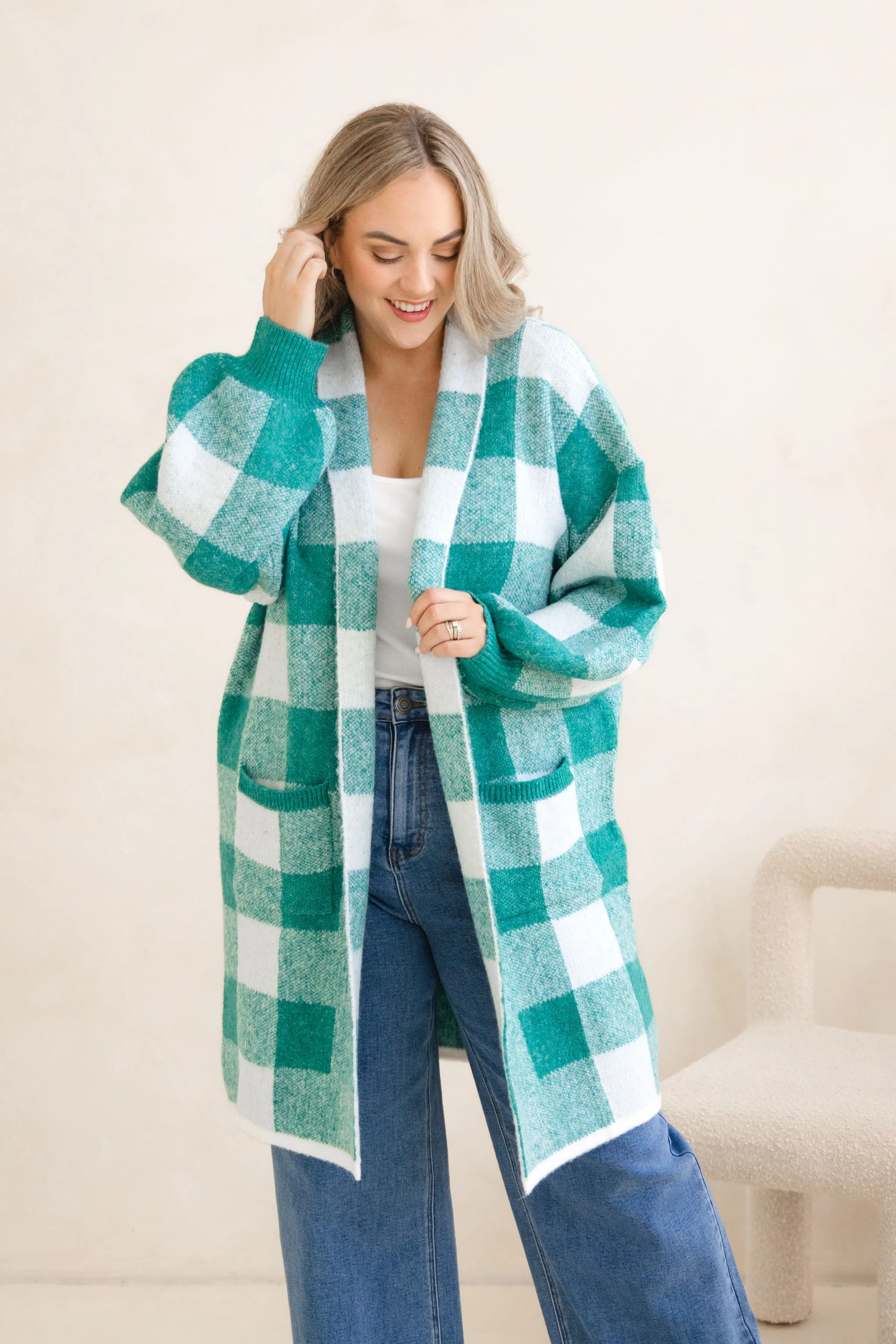 Hampton Knit in Teal Gingham