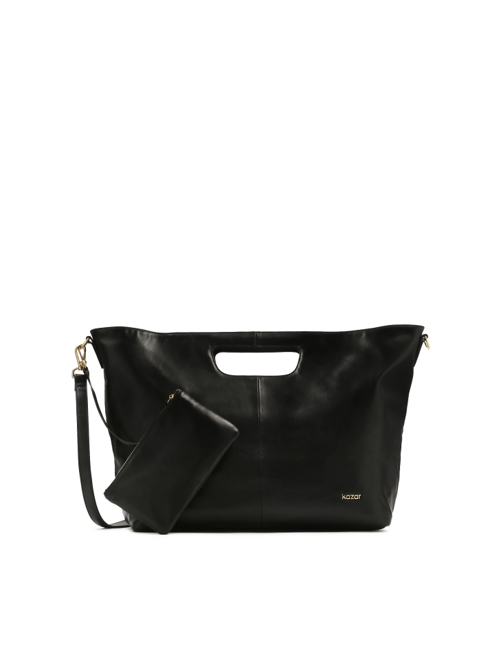 Large leather handbag with pouch