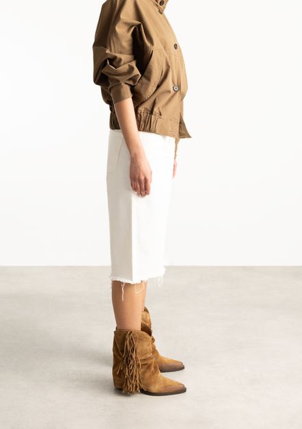 Taupe suède cowboyboots met franjes