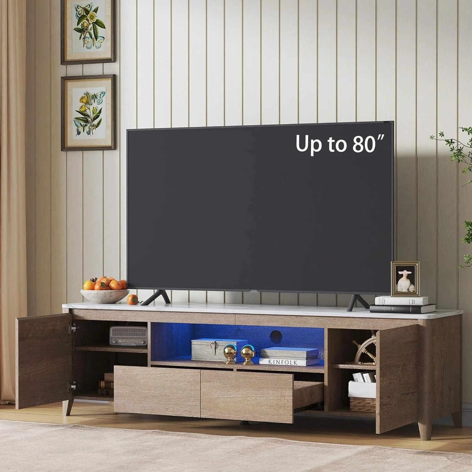 70 TV Stand with LED Lights & Drawers for Bedroom - M