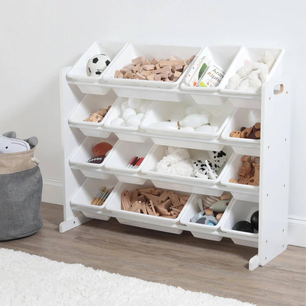 Cambridge Super-Sized Toy Organizer w/ 16 Plastic Bins, White & White