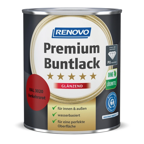 Buntlack glänzend »Premium«, verkehrsrot RAL 3020