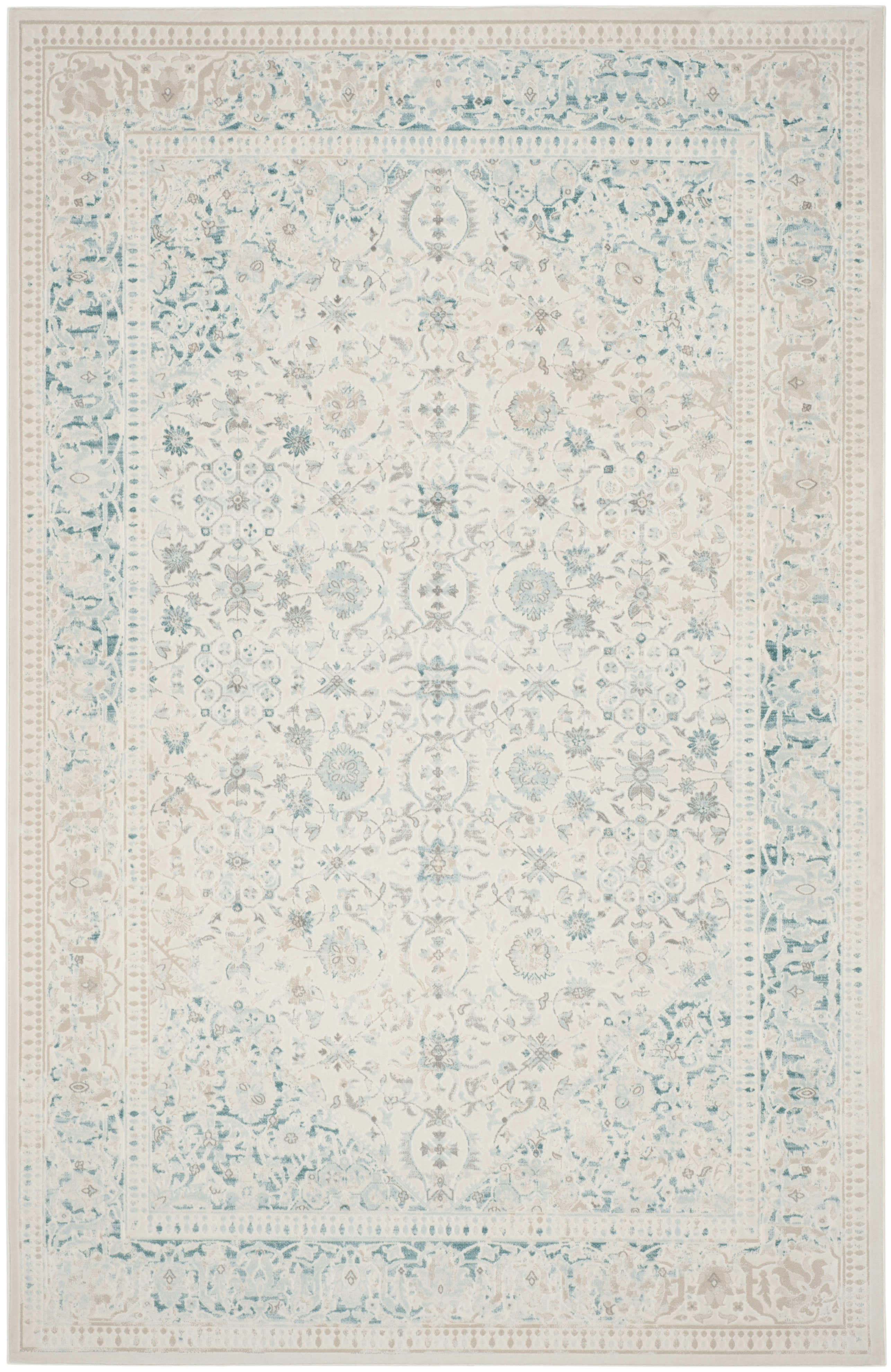 PASSION - Tapis de salon interieur en turquoise & ivory, 201 x 279 cm