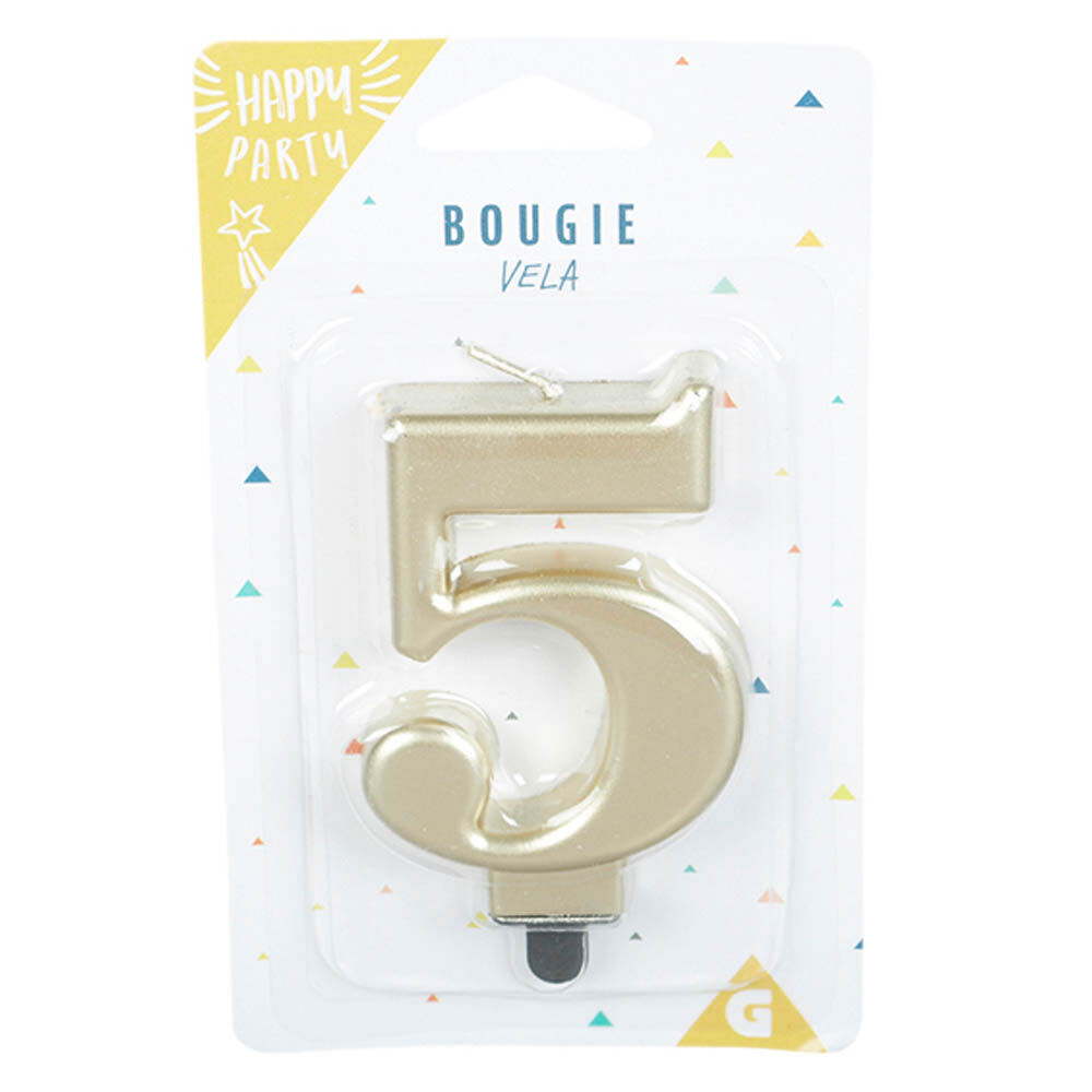 Bougie anniversaire chiffre 5 mat doré
