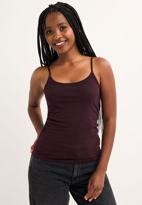 Womens Burgundy Stretch Cami Vest Top