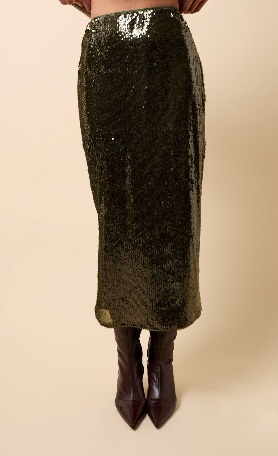 Little Mistress Khaki Sequin Midaxi Skirt