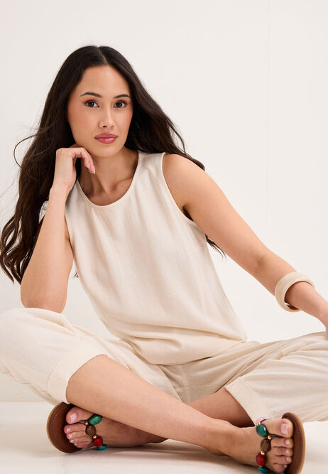 Womens Cream Linen Blend Blouse Top