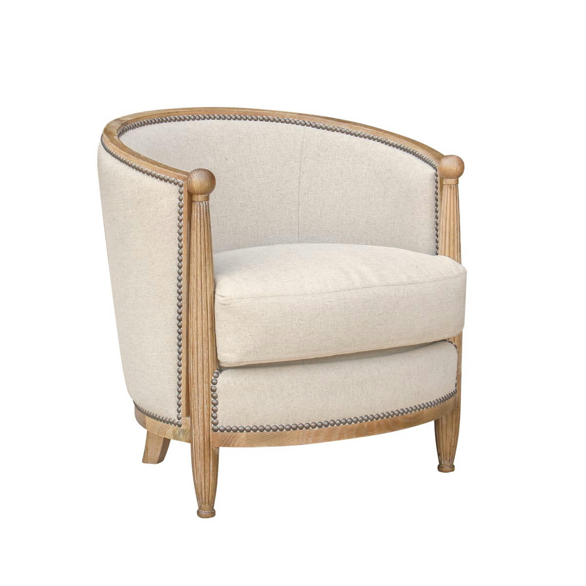 CAROLE - Petit fauteuil tonneau en lin naturel
