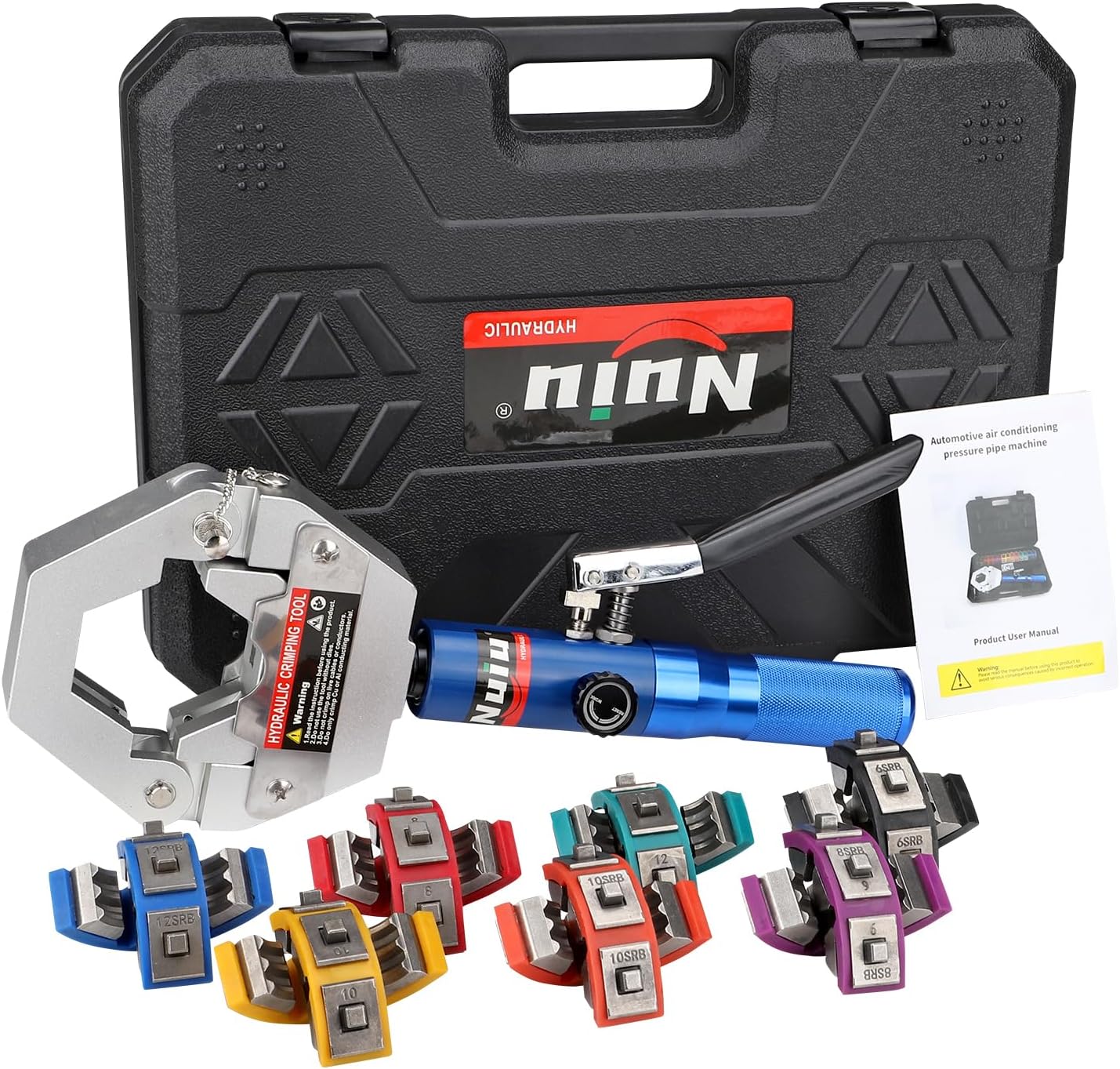 FS-7842A Hydraulic Hose Crimper Kit - 8T Handheld Crimping Tool w/Quick-Lock Dies, 7 Molds for Auto A/C, HVAC & Industrial Piping (3/8-7/8)