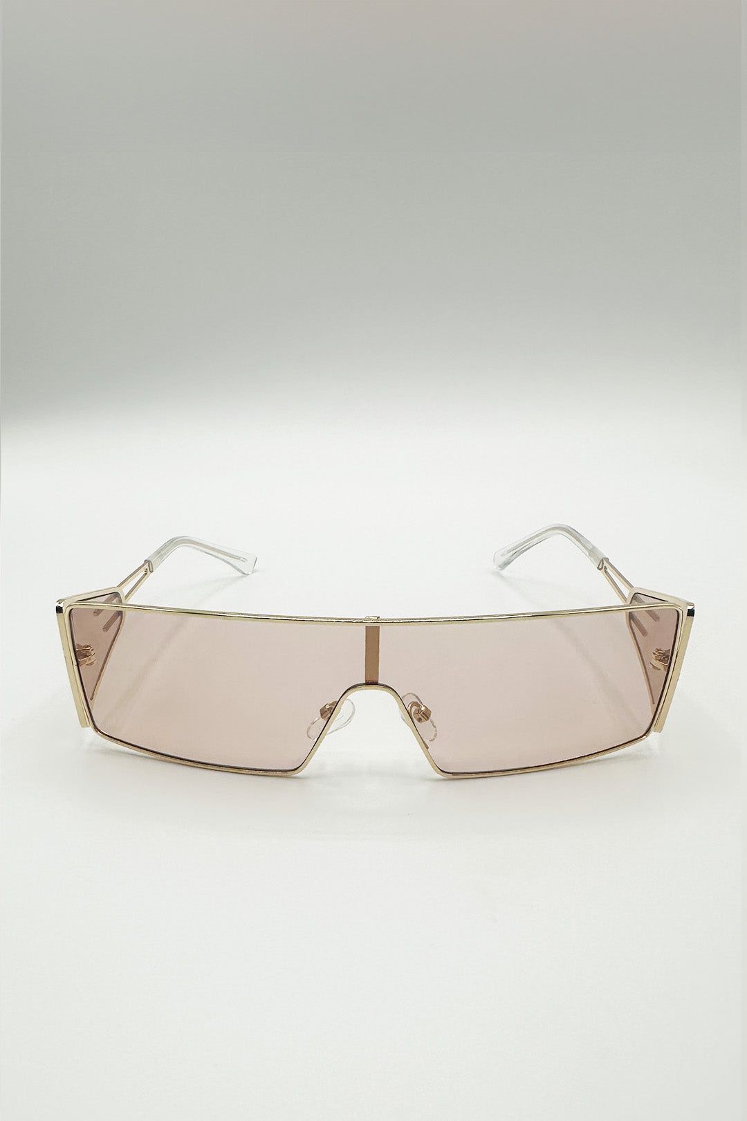 SVNX Retangle Flattop Metal Sunglasses In Brown
