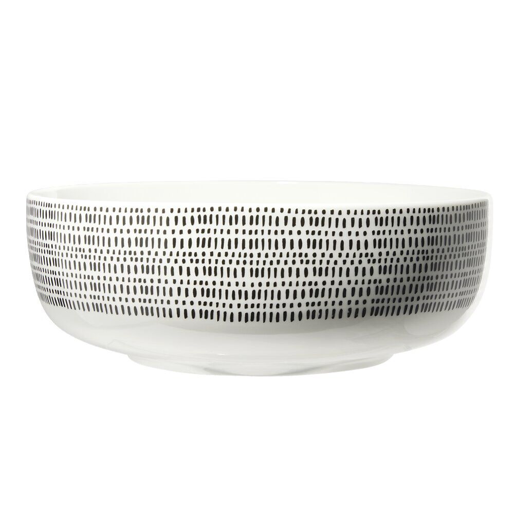 Saladier bas en porcelaine intérieur uni, extérieur décoré Ø23xH8cm