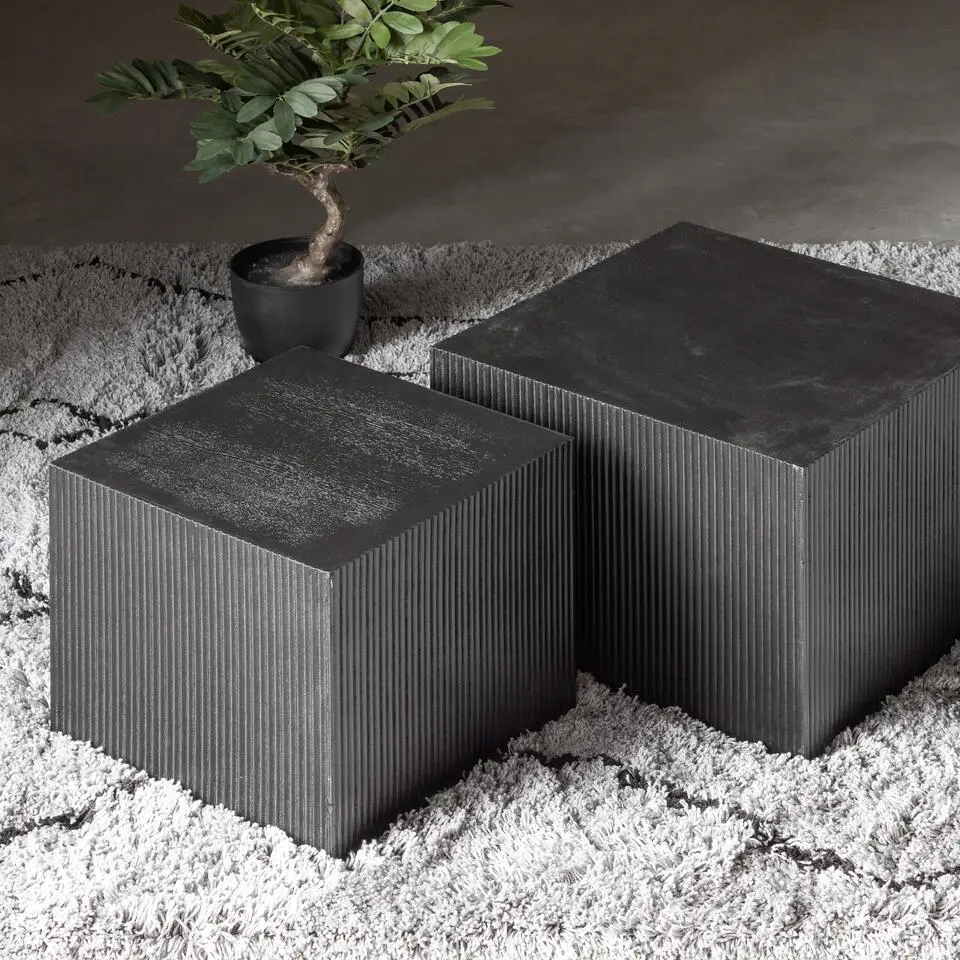 WOOOD Sanne Bijzettafels - Mdf - Zwart - Set van 2