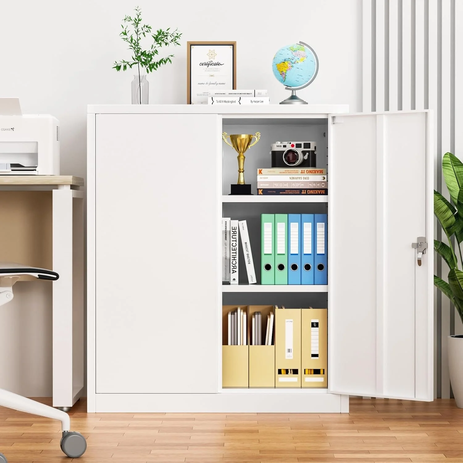 36 inch Metal Office File Storage Cabinet Locker with Locking Doors and Adjustable Shelves for Home Office, Garage, Pantry