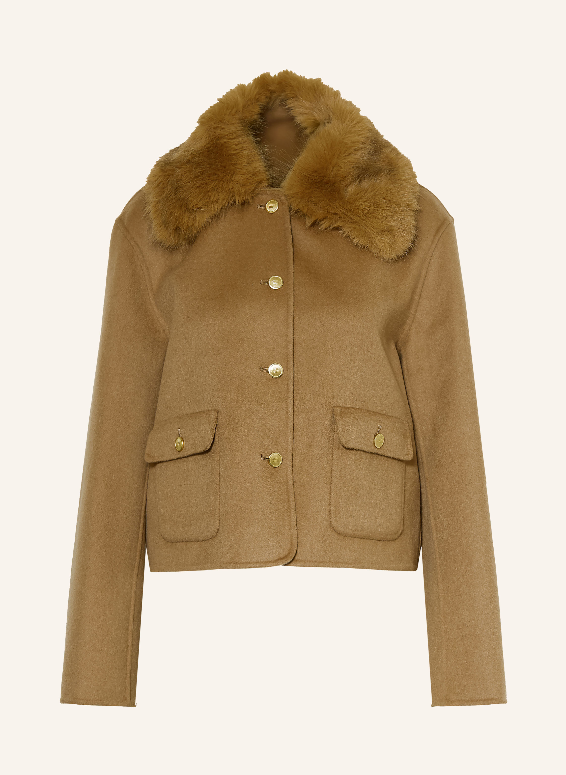 TOMMY HILFIGER Kastenjacke mit abnehmbarem Kunstfell-Kragen