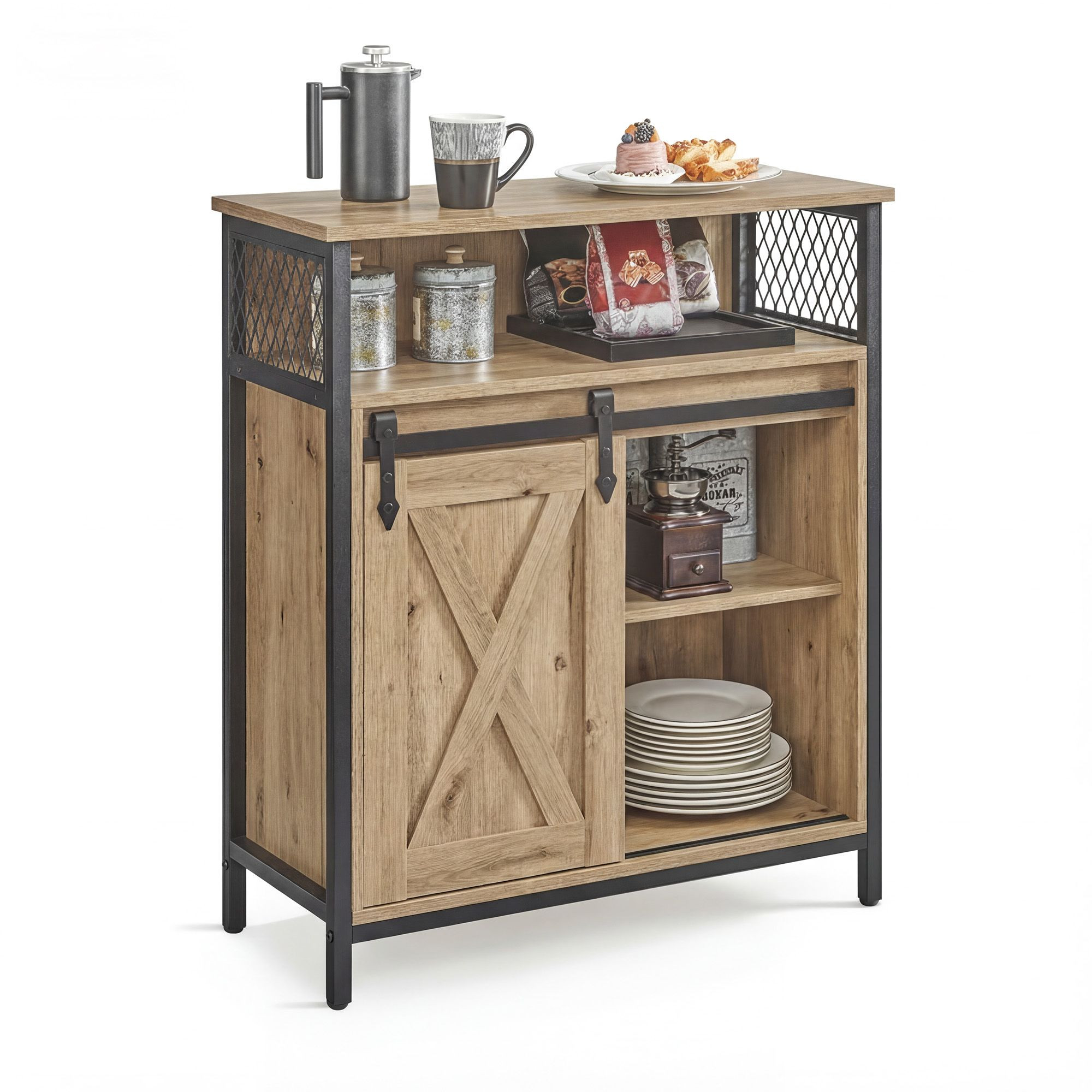 Komoda loft z drzwiami przesuwnymi 70x30x80 cm dąb artisan
