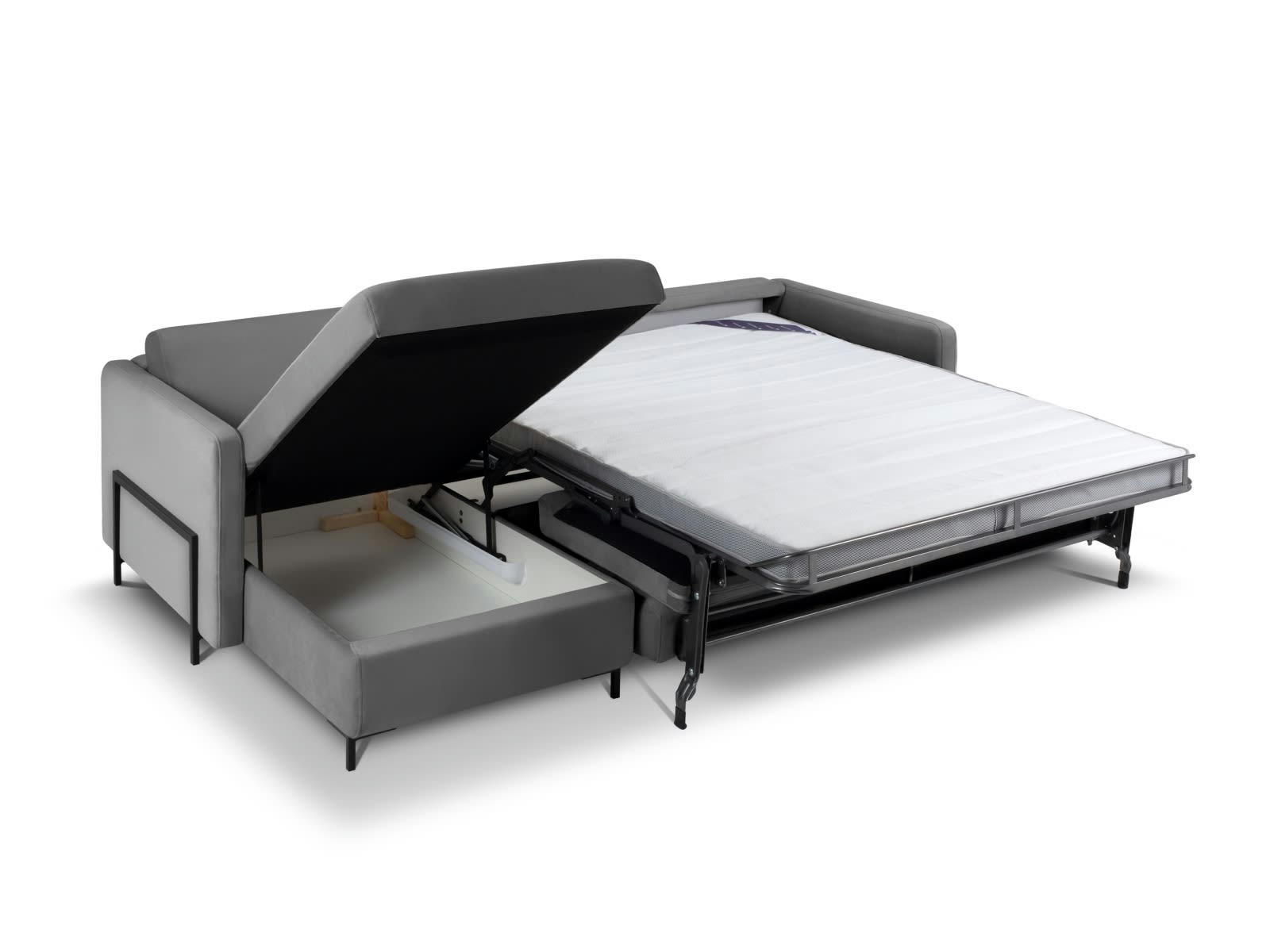 YANIS - Canapé D'Angle Gauche Convertible 5 places en Velours Beige