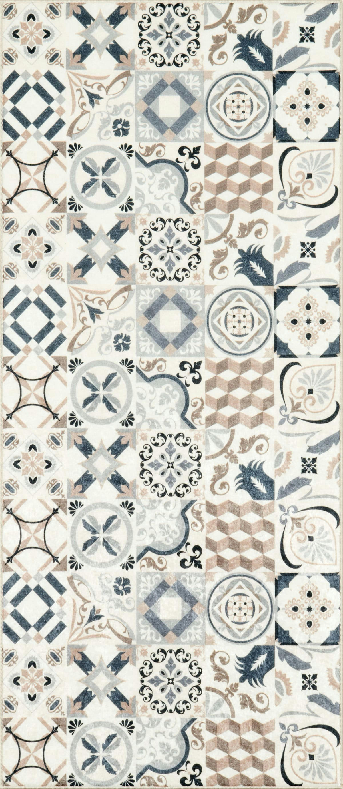 AZULEJO - Tapis de cuisine carreaux de ciment marron 50x100